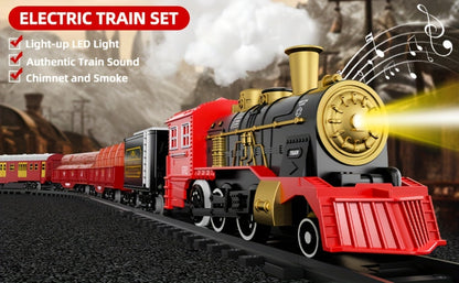 Christmas Train Set for Kids – 43PCS Electric Train Toy with Smoke, Lights & Sound, 6 Cars & 28 Tracks, Switchable Railway Layout, Holiday Birthday Gift for Boys Girls Toddlers