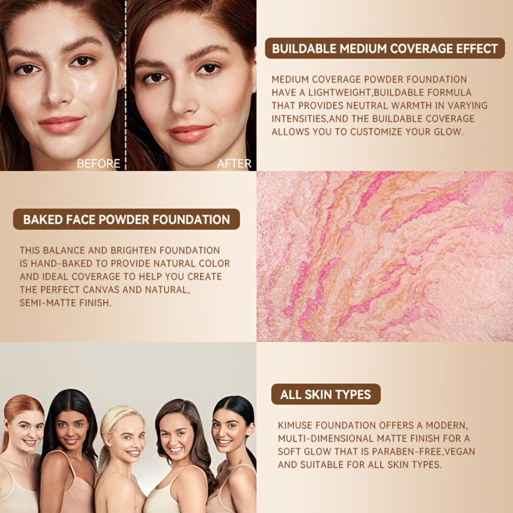 Full Coverage Bake Foundation 24H Wear – Light Breathable Semi-Matte Finish, Natural Defect Cover for All Skin Tones, 6 Shades Rose Ivory Sand
