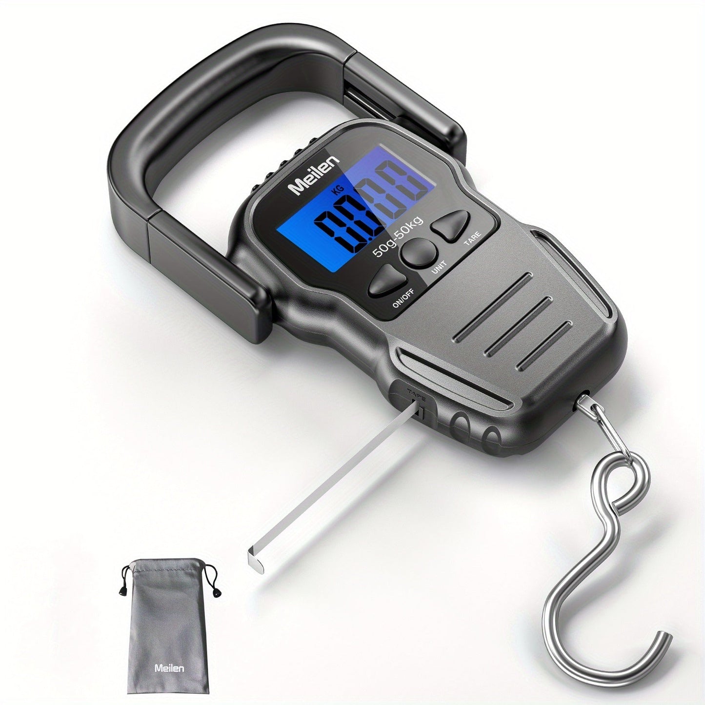Digital Fishing Scale 50kg 110lb Portable Handheld Fish Scale with LCD Backlight & Built-in Measuring Tape - Electronic Hook Scale for Fishing Luggage Travel Market Use, 1g Accuracy, Black
