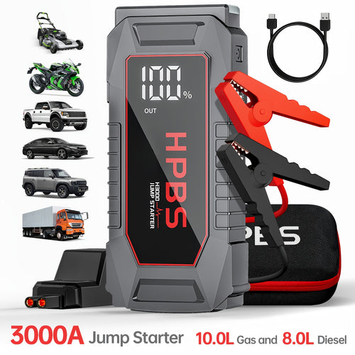 Jump Starter Battery Pack with Power Bank, 12V Battery Booster Charger for 2.64gal Gas And 2.11gal Diesel Engines-Motorcycle, Car, SUV, PICK-UP, Truck, Quick Start Dead Battery, Multi-Functional Flashlight for Outdoor Adventures