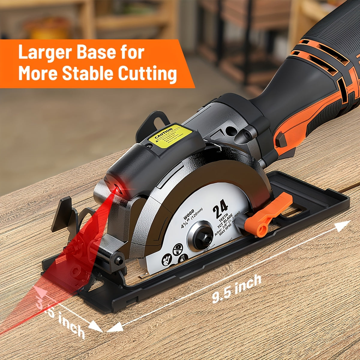 4.5 Inch Mini Compact Circular Saw with Laser Guide, Dual Metal Side Handle Stable Control, 5.2A 7000RPM Power Saw, 43mm Max Cutting Depth, 6 Extra Saw Blades Included, Cuts Wood, Plastic, Soft Metal, Tile. Perfect DIY Power Tool Gift
