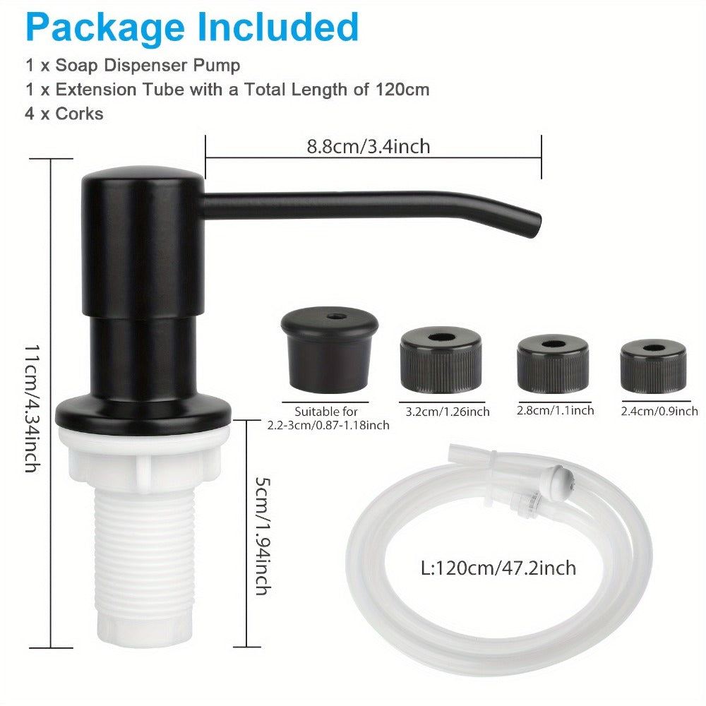 Sink Soap Dispenser Stainless Steel Built-In with 47" Extension Tube Kit – 360° Rotating Pump, No Refill Bending, Deck Mounted for Kitchen Bathroom Laundry & RV Sinks, Easy Press Hand Pump