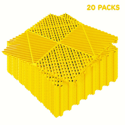 Interlocking Garage Floor Tiles 20-Pack - 16"x16" Drainage Floor Mat, Non-Slip PP Tiles for Garage, Car Wash, Basement & Pool | 41.3 Sq Ft Coverage