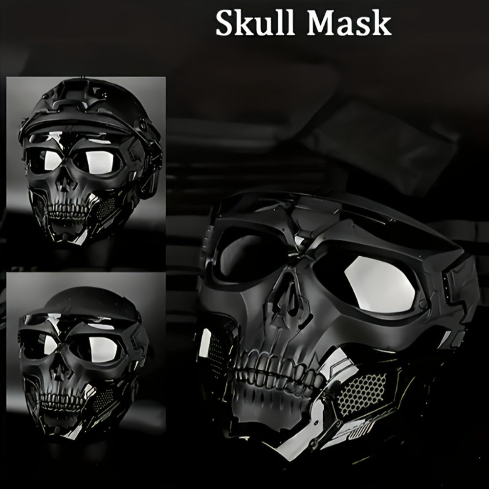 FAST Tactical Helmet & Skull Mask Set ABS Adjustable Knob for CS Paintball Airsoft – Cosplay Halloween Rave Party Photo Prop Bar Club Music Festival Gift, Black