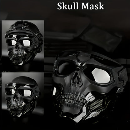FAST Tactical Helmet & Skull Mask Set ABS Adjustable Knob for CS Paintball Airsoft – Cosplay Halloween Rave Party Photo Prop Bar Club Music Festival Gift, Black