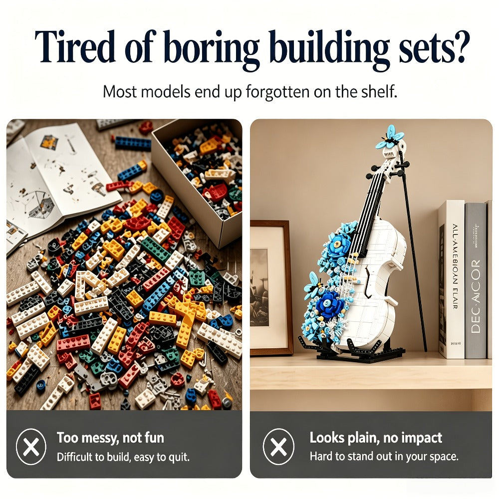 Flower Violin Building Block Set 1419pcs – 3D Musical Instrument Brick Model for Adults & Teens, Elegant Home Office Decor Display, Unique Birthday Father's Day Christmas Gift for Music Lovers