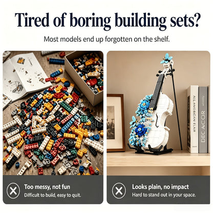 Flower Violin Building Block Set 1419pcs – 3D Musical Instrument Brick Model for Adults & Teens, Elegant Home Office Decor Display, Unique Birthday Father's Day Christmas Gift for Music Lovers