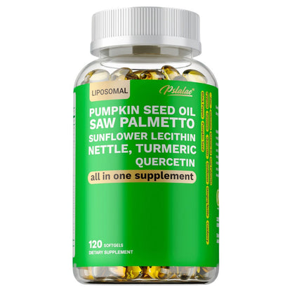Saw Palmetto Capsules with Pumpkin Seed Oil, Pygeum & Quercetin – Urinary, Bladder, Hair & Heart Health Support for Women & Men | Daily Wellness Supplement | 120 Capsules