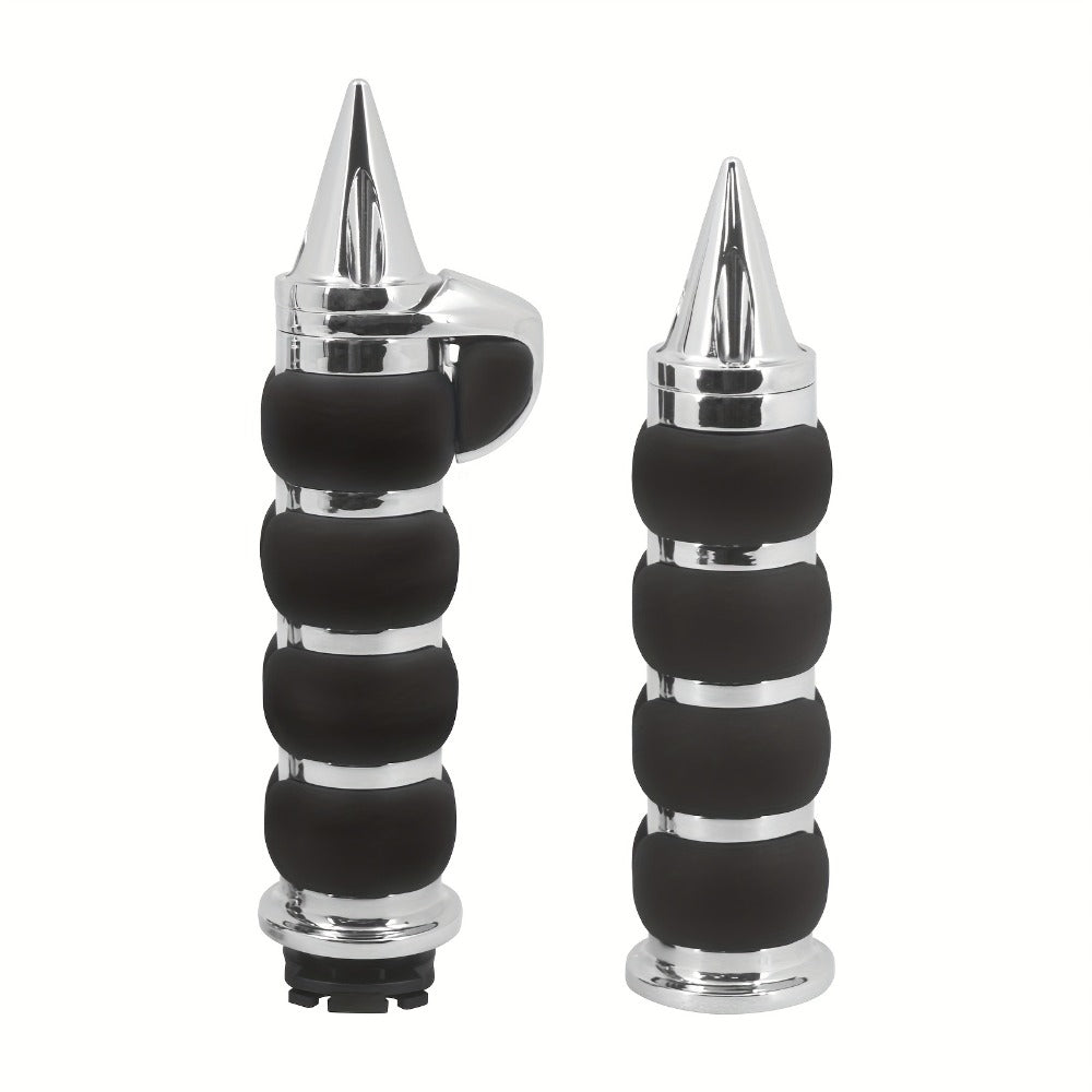 Harley Davidson Handlebar Grips 1-Inch Chrome Rubber Spike Non-Slip, CNC Aluminum & PVC Gel Rubber, Fits Sportster Dyna Touring VRSC XL XR FL 1995-2017, Motorcycle Hand Grips Pair, Black