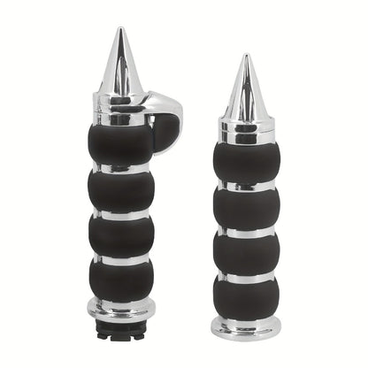 Harley Davidson Handlebar Grips 1-Inch Chrome Rubber Spike Non-Slip, CNC Aluminum & PVC Gel Rubber, Fits Sportster Dyna Touring VRSC XL XR FL 1995-2017, Motorcycle Hand Grips Pair, Black