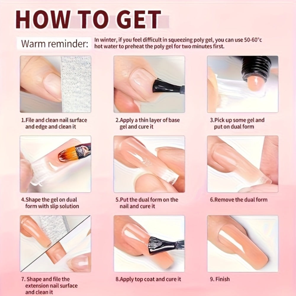 Poly Nail Gel Kit Hard Builder 6 Colors Clear Pink White — Nail Extension Thickening & Strengthening Gel for Brittle Thin Nails & French Manicure | Soak-Off UV LED Long-Lasting Salon & Home Use for Women