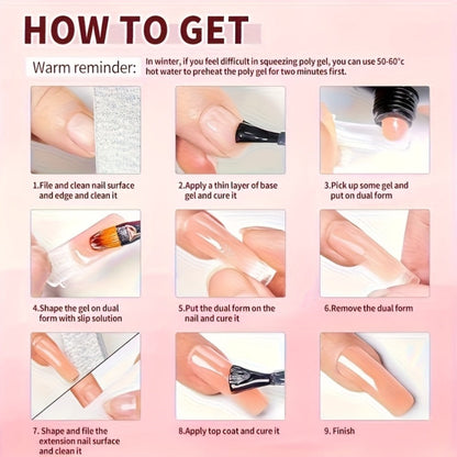 Poly Nail Gel Kit Hard Builder 6 Colors Clear Pink White — Nail Extension Thickening & Strengthening Gel for Brittle Thin Nails & French Manicure | Soak-Off UV LED Long-Lasting Salon & Home Use for Women