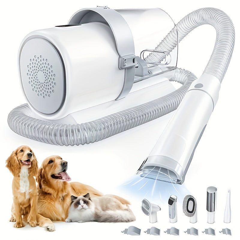 Pet Grooming Vacuum Cleaner with Cordless Clipper – 5-in-1 Grooming Kit for Dogs & Cats, 3 Suction Modes, Low-Noise, 5 Grooming Tools, Hair Clipper & Vacuum All-in-One
