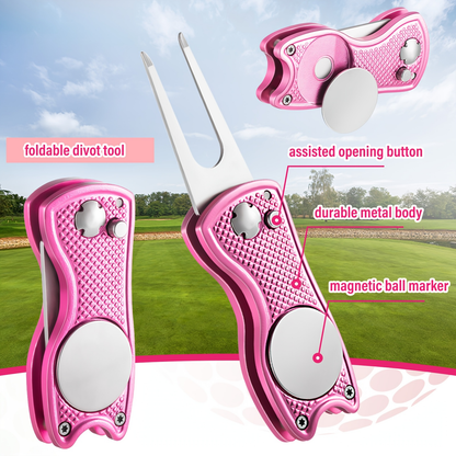 Golf Accessories Gift Set 12-Piece Pink – Includes Tees, Towel, Ball Bag with Hook, Cleaning Brush & Divot Tool with Magnetic Ball Marker, Perfect Golf Gift for Men & Women Golfers