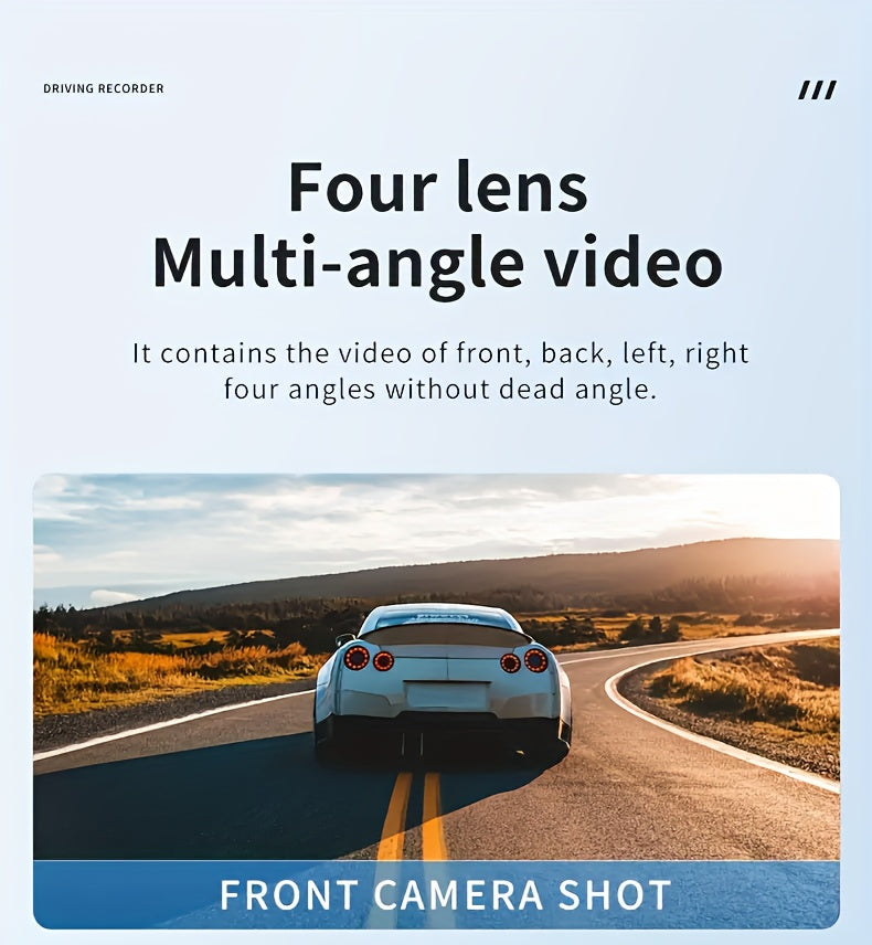 360° 3/4-Lens WIFI FHD 1080P Dash Cam for Cars, 1080P Front And 720P Left/Right/Rear Camera, Wide-Angle, Adjustable Lens, Audio, Loop Recording, G-Sensor, Enhanced Night Vision And Motion Detection - Free 64GB Memory Card for Extended Recording