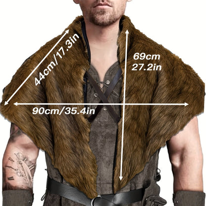 Viking Wolf Fur Cloak & Medieval Mantle with Crossed Chest Straps – Faux Fur Shoulder Wrap for Men & Women, Halloween LARP Cosplay Renaissance Fair Norse Warrior Costume, Brown