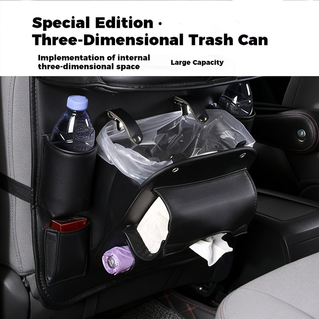 QIANKUNBAG Car Back Seat Organizer with Foldable Tray Interior Tissue Holder, Footrest Protector, And Multi-Pocket Hanging Storage Bag - Durable PU Fabric for Shopping & Essentials Car Seat Organizatio(Pink Black Grey Brown Beige)