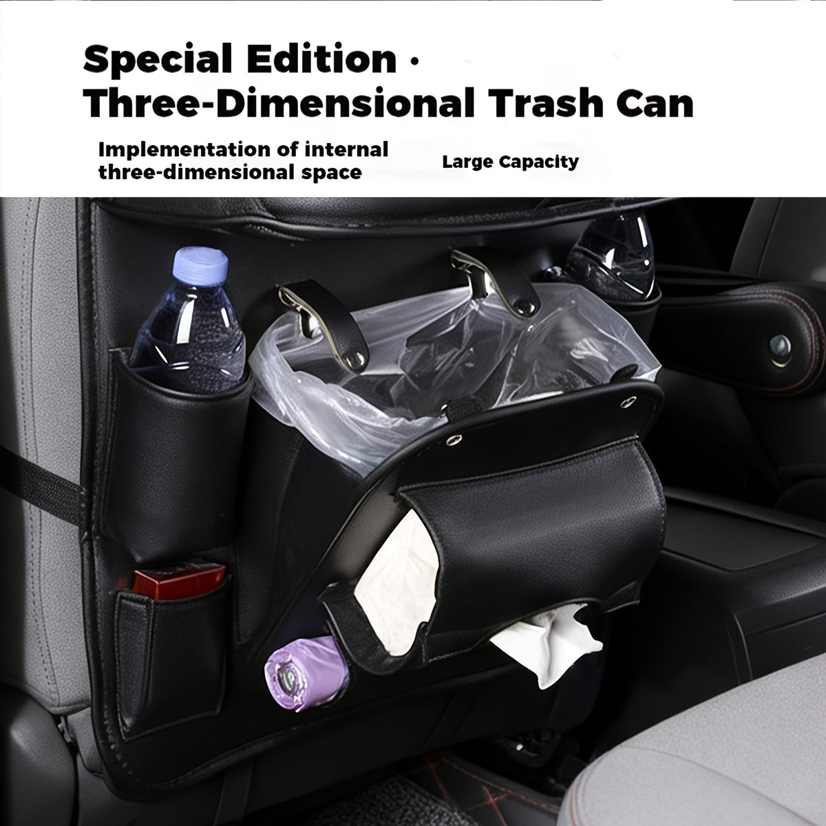 QIANKUNBAG Car Back Seat Organizer with Foldable Tray Interior Tissue Holder, Footrest Protector, And Multi-Pocket Hanging Storage Bag - Durable PU Fabric for Shopping & Essentials Car Seat Organizatio(Pink Black Grey Brown Beige)