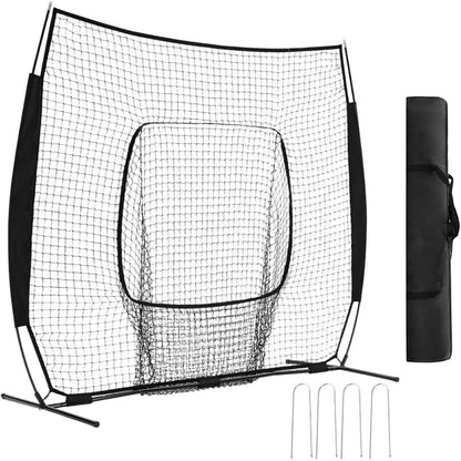 Baseball Softball Training Net 7x7ft with Arch Frame & Carry Bag - Batting & Pitching Practice for All Skill Levels, Black & Red Options