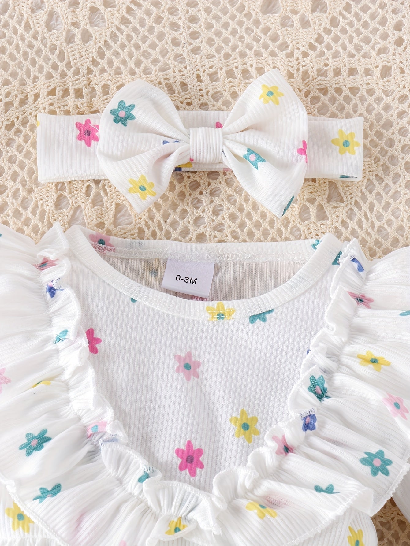 Baby Girls Outfit Set - Floral Lace Trim