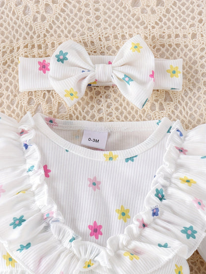 Baby Girls Outfit Set - Floral Lace Trim