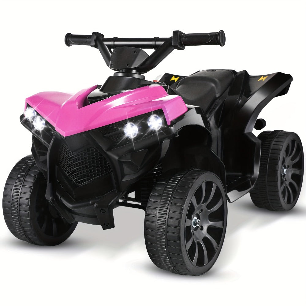 6V Kids Electric Quad ATV Ride-On 4-Wheeler with Headlights Foot Pedal Accelerator Treaded Anti-Slip Tires 1.86 MPH Outdoor Birthday Gift Boys Girls Ages 3+ Pink Blue Red Black
