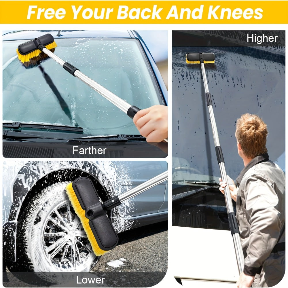 Car Wash Brush Kit with 69" Long Handle - 8-Piece Set with Tire Brush, Squeegee, Chenille Mitt, Detailing Brush & Microfiber Towel for Car, Truck, SUV & RV