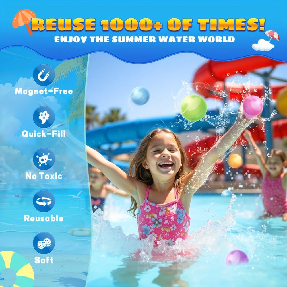 Reusable Silicone Water Balloons 8-Pack for Kids – No Magnets Quick-Fill Leak-Proof Splash Balls, Eco-Friendly Outdoor Summer Toy for Pool Party Backyard Water Fight Games