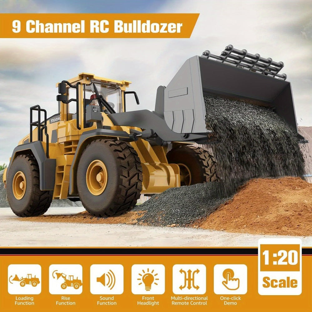 RC Wheel Loader Toy 1:20 Scale 2.4GHz 9-Channel Remote Control Construction Truck with Realistic Lights & Sounds – Building Vehicle Toy for Kids Boys Ages 6+ | Best Birthday Christmas Gift