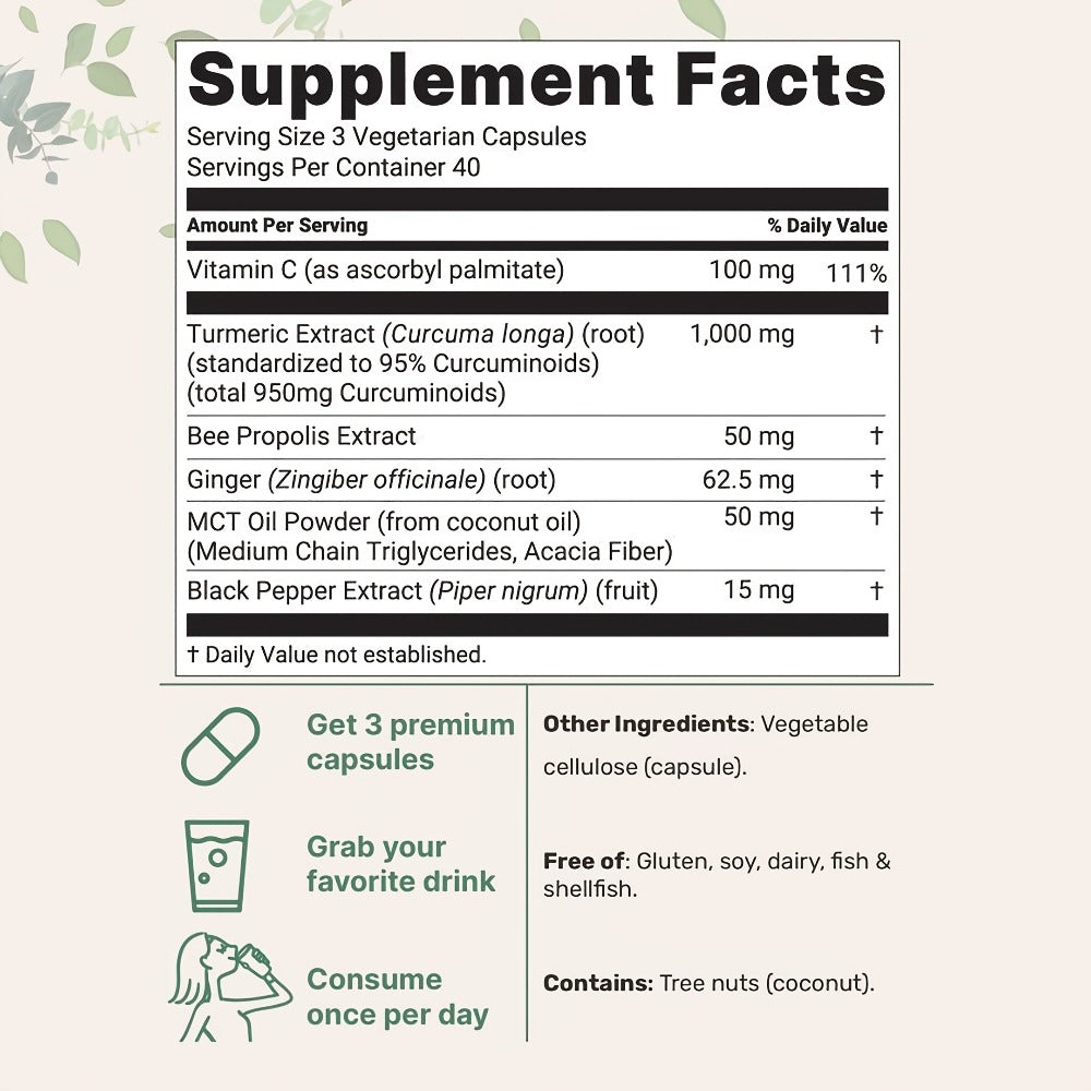 Turmeric Curcumin 95% Curcuminoids with Black Pepper & MCT Oil – Maximum Absorption, Zero Fillers, Anti-Inflammatory Joint & Immune Support for Women & Men, 120 Plant-Based Capsules