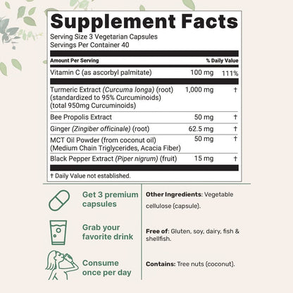 Turmeric Curcumin 95% Curcuminoids with Black Pepper & MCT Oil – Maximum Absorption, Zero Fillers, Anti-Inflammatory Joint & Immune Support for Women & Men, 120 Plant-Based Capsules