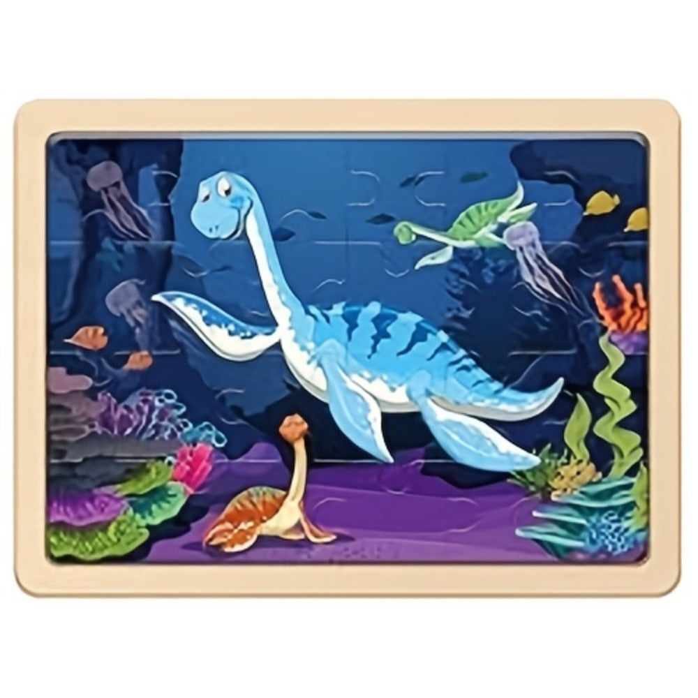 Dinosaur Puzzle Set for Kids Ages 3-8 Wooden 4-in-1 Jigsaw with 24 Pieces Each – Colorful Preschool Educational Toy for Boys & Girls, Fun Birthday Christmas Easter Gift for Toddlers & Children