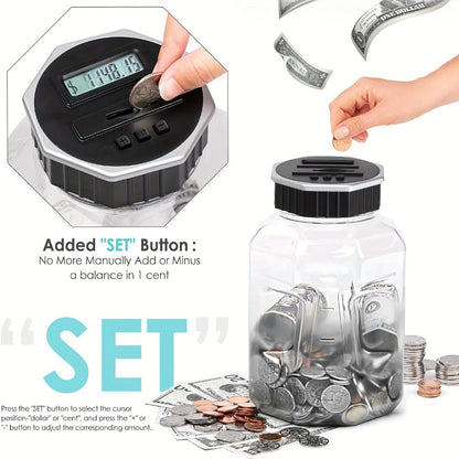 Digital Coin Counting Piggy Bank for Adults – Extra Large 2.4L LCD Counter Jar, Transparent Acrylic Money Saving Bank with Display, Silvery | Toy Play Nest