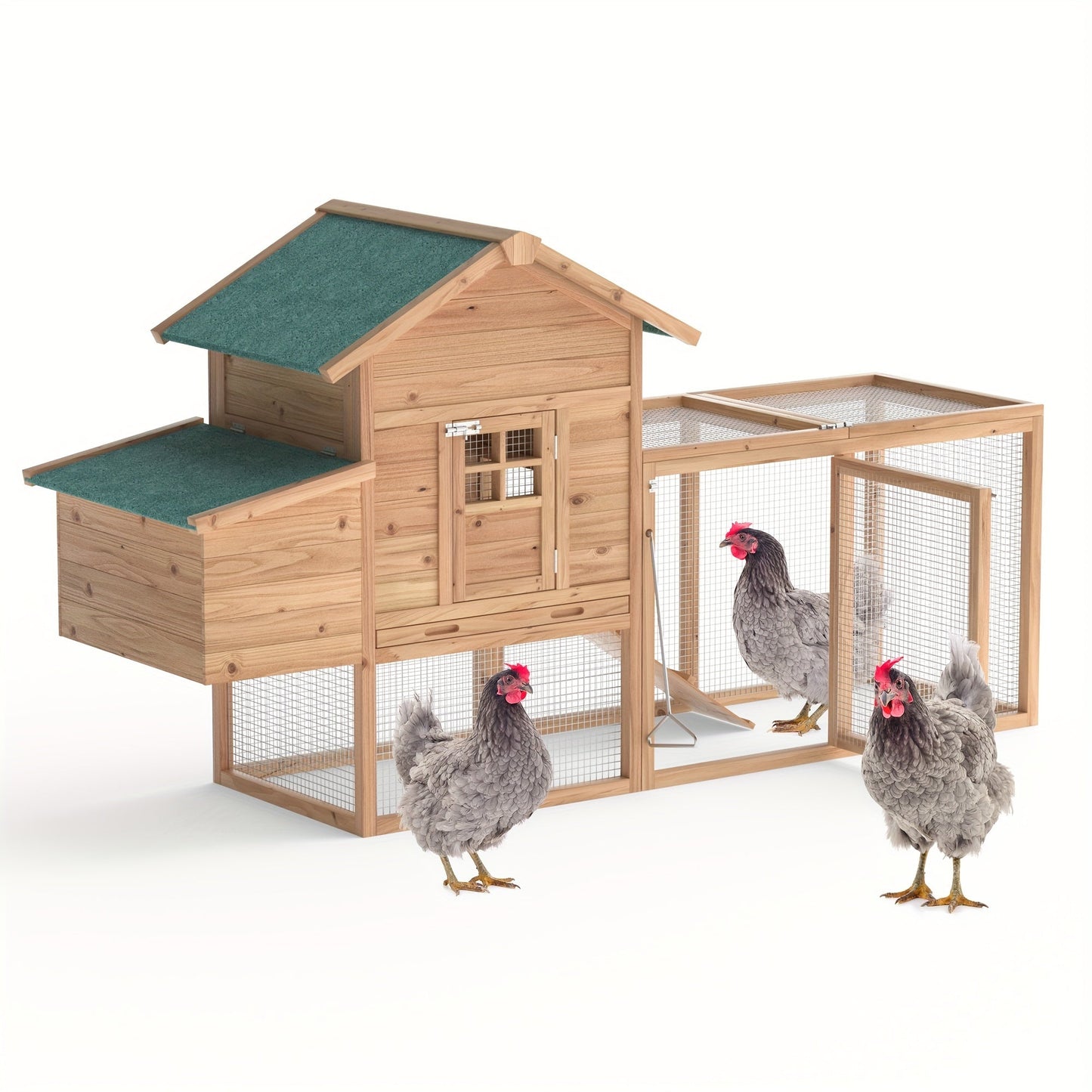 Outdoor Wooden Chicken Coop 80" – Backyard Hen House for 2-4 Chickens with Run Cage, Nesting Box & Ramp | Weather-Resistant Fir Wood Poultry Hutch, Slide-Out Tray, Wire Fencing