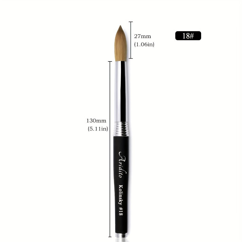 100% Pure Kolinsky Round Head Acrylic Nail Art Brush Black Metal Handle Size 12 14 16 18 – Professional Nail Extension & Acrylic Powder Application Brush