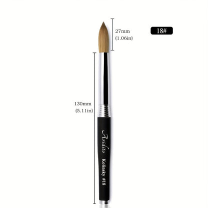 100% Pure Kolinsky Round Head Acrylic Nail Art Brush Black Metal Handle Size 12 14 16 18 – Professional Nail Extension & Acrylic Powder Application Brush