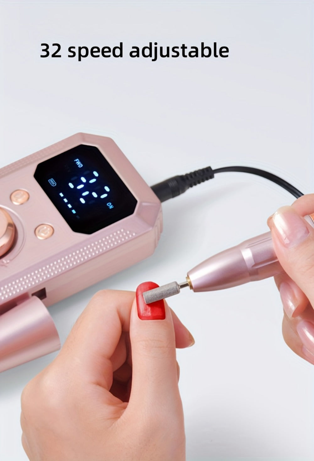 Cordless Electric Nail Drill Machine Rechargeable Professional E-File 11 Bits 20 Sanding Discs High Speed Acrylic Gel Natural Nails Polishing Portable Home Salon Black Pink White Grey Rose Gold