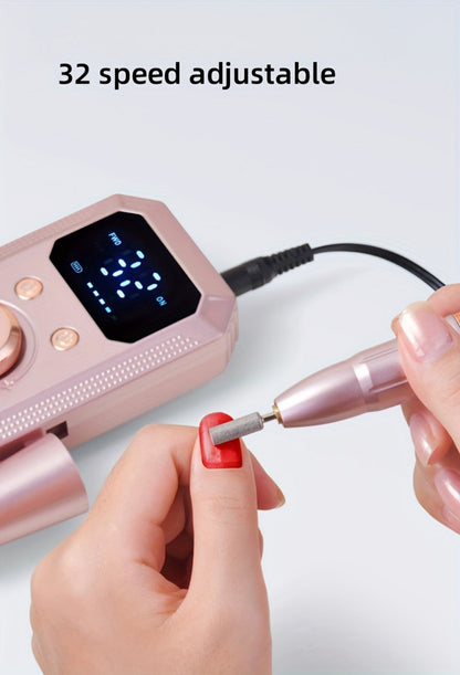Cordless Electric Nail Drill Machine Rechargeable Professional E-File 11 Bits 20 Sanding Discs High Speed Acrylic Gel Natural Nails Polishing Portable Home Salon Black Pink White Grey Rose Gold