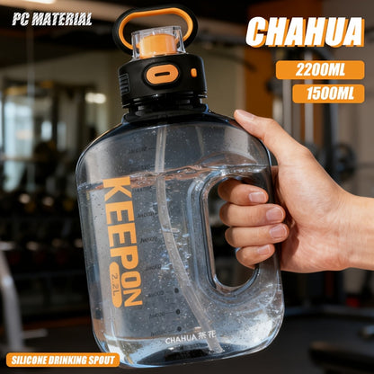 Large Sports Water Bottle with Straw Lid Handle 1500ml 2200ml Leak-Proof Lockable Food-Grade PP PC Hydration Bottle for Gym Fitness Hiking Camping Travel School