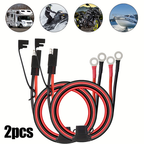 2pcs SAE Battery Cable Extension Wire, SAE to O Ring Terminal Connector Harness Wire with 10A Fuse, for Motorcycle, Cars