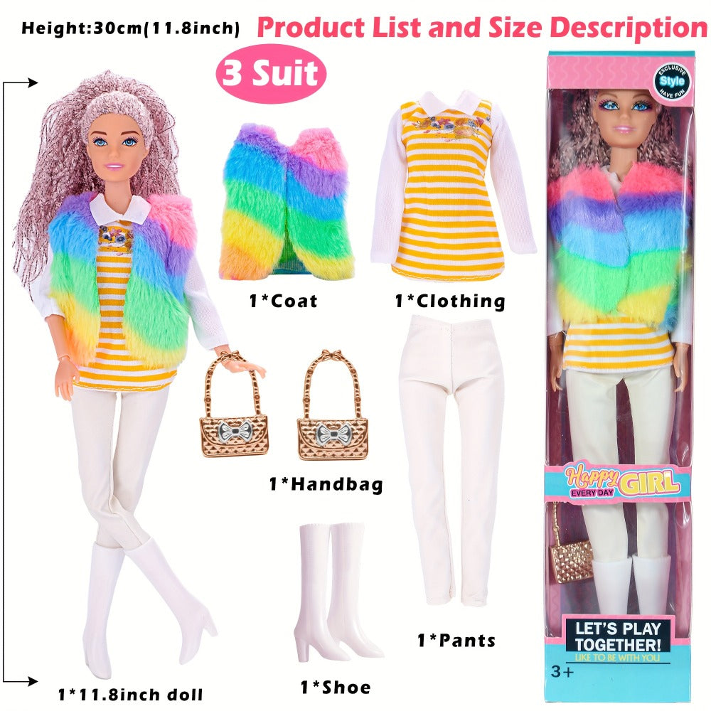Fashion Doll Set 6 Pack 11.5 Inch Poseable Princess Dolls with Stylish Outfits Handbag Hat Crown Necklace Suitcase Individual Gift Box for Girls Kids Birthday Christmas