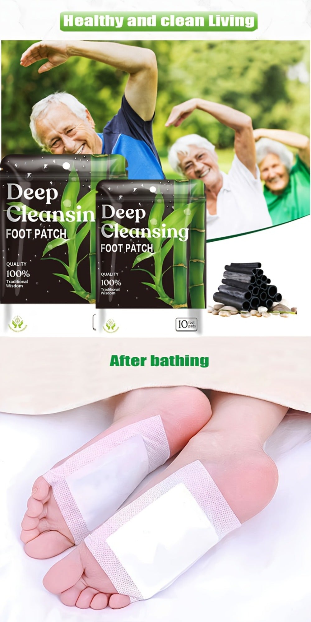 Detox Foot Patches with Bamboo Vinegar Ginger & Lavender — Natural Plant Formula Deep Cleansing Overnight Foot Pads, Moisturizing Soothing Foot Care for Tired Aching Feet, Home Spa Wellness Gift