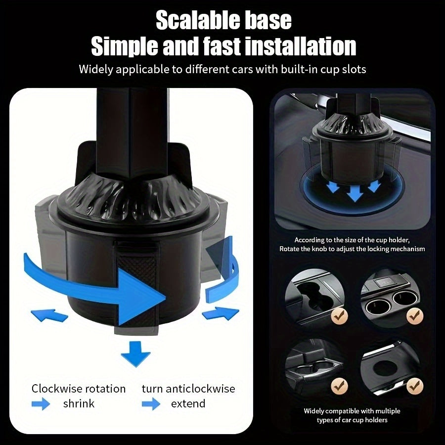Three in one car cup holder tray phone holder - dual expandable base, ABS adjustable car seat organizer for food, drinks, and snacks - portable car table for children and adults, perfect for road travel and travel, car phone holder