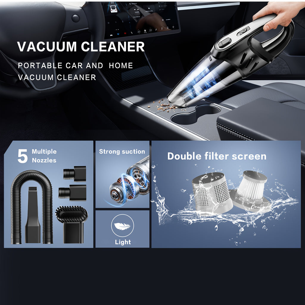 Car Vacuum Cleaner, 6000PA Super Strong Suction Handheld Vacuum, 2000mAh Large Capacity, Low Noise, Comes with Five Matching Accessories, for Car Interiors, Home, and Pet Cleaning, Pink Girly Car Accessories Gift for Women