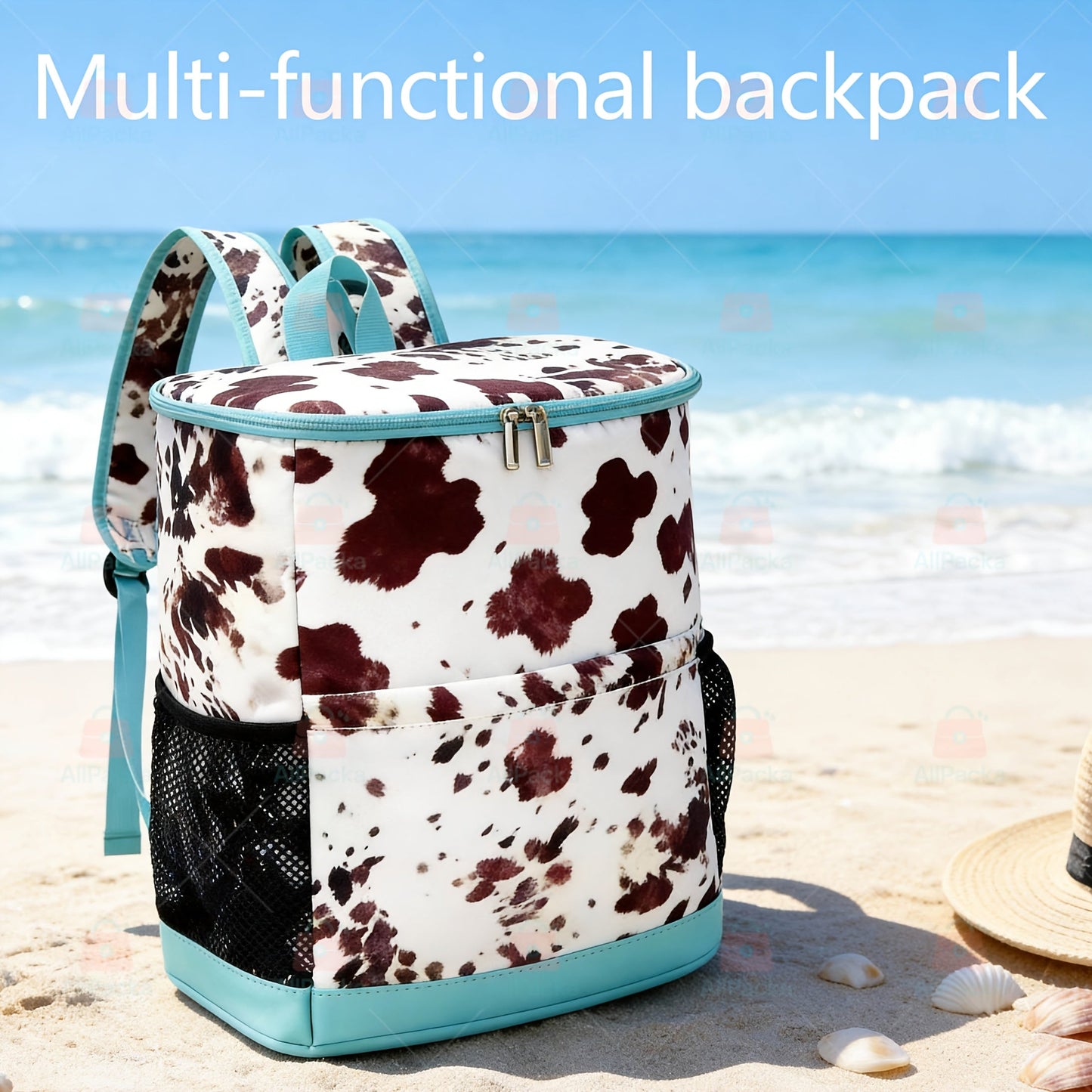Insulated Cooler Backpack 30-Can Capacity, Leopard Print Portable Lunch Bag with Mesh Side Pockets & Adjustable Straps, Leakproof Thermal Cooler for Beach, Camping, Picnics, Hiking & Outdoor Travel