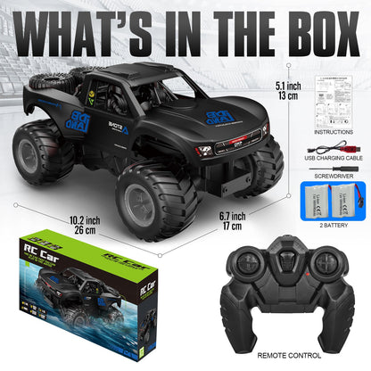 Amphibious RC Car 1:16 Scale 4WD Waterproof Land & Water Remote Control Monster Truck – 2 Rechargeable Batteries, All-Terrain RC Truck for Boys Kids Ages 4+, Birthday Christmas Gift
