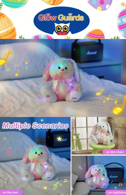 Musical Glowing Bunny Plush Toy 10 Inch – Rainbow Lop Ear Rabbit Stuffed Animal with LED Night Light & Lullaby Music for Toddlers Kids, Birthday Christmas Valentine Gift for Girls