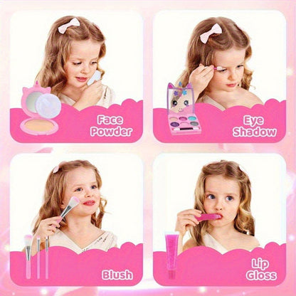 Kids Pretend Makeup Set for Girls Ages 3-12 – Non-Toxic Washable Princess Cosmetics with Crossbody Coin Purse, Dress Up Role Play Toy, Birthday Christmas Gift for Girls