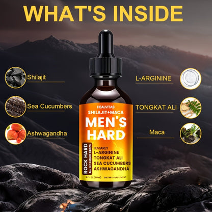 Shilajit Testosterone Booster Liquid Drops for Men – Maca Root & Longjack Tongkat Ali Formula | Natural T-Support for Drive, Stamina, Mood & Energy | Fast-Absorbing Sublingual Drops | 2.03 oz