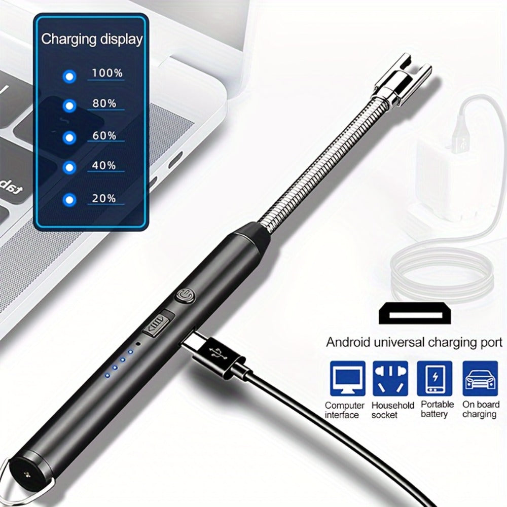 USB Rechargeable Arc Lighter 4-Pack Flameless Windproof Candle Lighter with Flexible Neck, 360° Rotation, LED Battery Indicator & Safety Switch – for Candles, Grill, Camping, BBQ, Aromatherapy